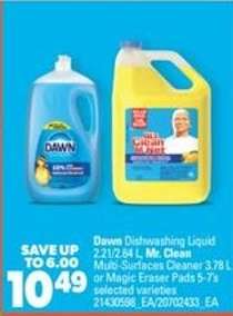 Dawn Dishwashing Liquid / Mr. Clean Multi-Surfaces Cleaner / Magic Eraser Pads