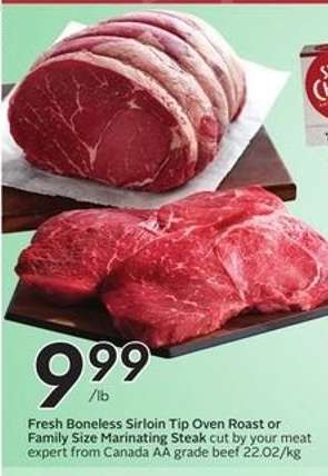 Fresh Boneless Sirloin Tip Oven Roast or Family Size Marinating Steak