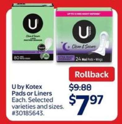 U by Kotex Pads or Liners
