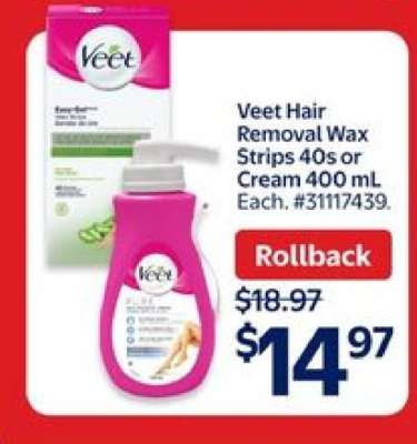 Veet Hair Removal Wax Strips 40s or Cream 400 mL