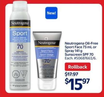 Neutrogena Oil-Free Sport Face or Spray Sunscreen SPF 70