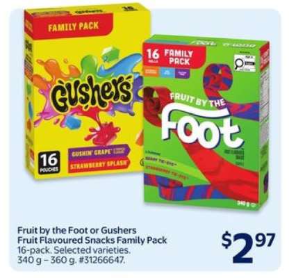 Fruit by the Foot or Gushers Fruit Flavoured Snacks Family Pack
