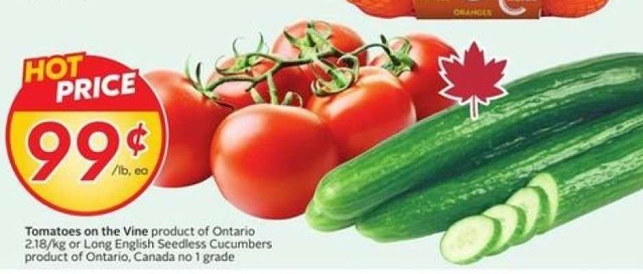 Tomatoes on the Vine or Long English Seedless Cucumbers
