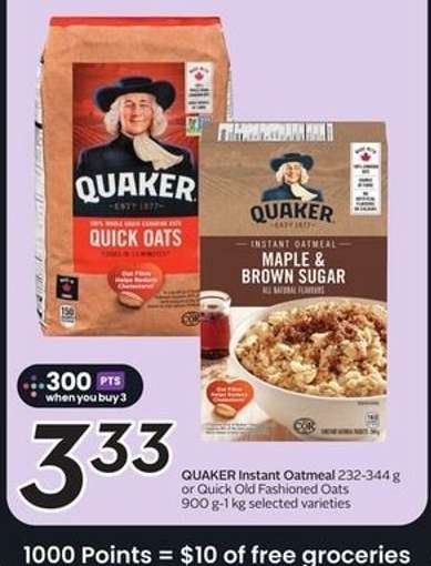 QUAKER Instant Oatmeal or Quick Old Fashioned Oats