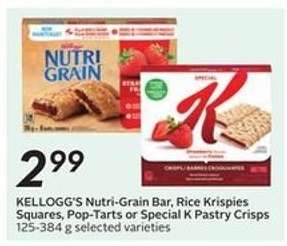 KELLOGG’S Nutri-Grain Bar, Rice Krispies Squares, Pop-Tarts or Special K Pastry Crisps