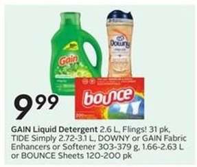 GAIN Liquid Detergent, TIDE Simply, DOWNY or GAIN Fabric Enhancers, BOUNCE Sheets