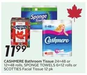 Cashmere Bathroom Tissue, Sponge Towels, Scotties Facial Tissue