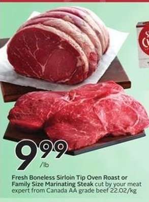 Fresh Boneless Sirloin Tip Oven Roast or Family Size Marinating Steak
