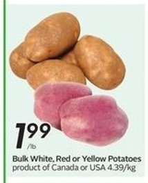 Bulk White, Red or Yellow Potatoes