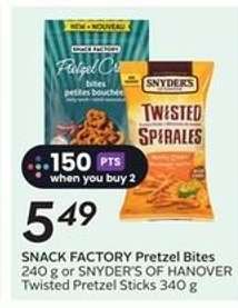 SNACK FACTORY Pretzel Bites or SNYDER'S OF HANOVER Twisted Pretzel Sticks