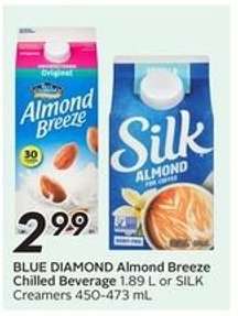 BLUE DIAMOND Almond Breeze Chilled Beverage or SILK Creamers