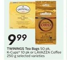 TWININGS Tea Bags, K-Cups, LAVAZZA Coffee
