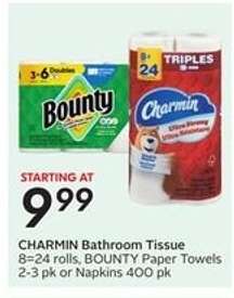 CHARMIN Bathroom Tissue, BOUNTY Paper Towels or Napkins