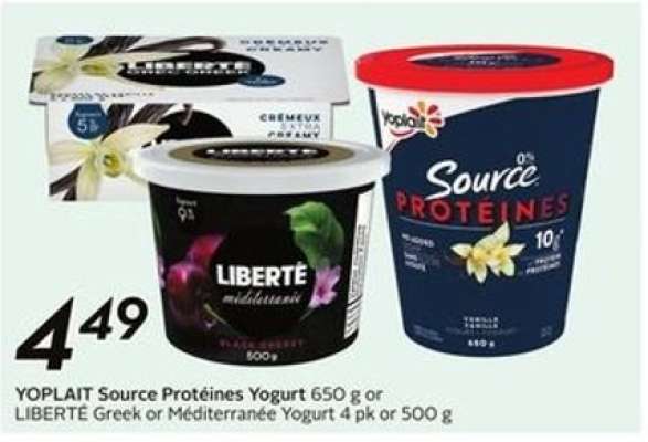 YOPLAIT Source Protéines Yogurt or LIBERTÉ Greek or Méditerranée Yogurt