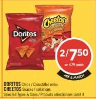 DORITOS Chips / Croustilles or/ou CHEETOS Snacks / collations