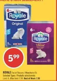 ROYALE Facial Tissues / Mouchoirs 6's