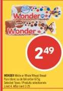 WONDER WHITE or WHOLE WHEAT BREAD