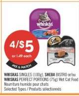 WHISKAS SINGLES (100g), SHEBA BISTRO or/ou WHISKAS PERFECT PORTIONS (75g) Wet Cat Food