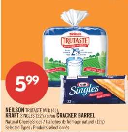 NEILSON TRUTASTE Milk (4L), KRAFT SINGLES (22's) ou/ou CRACKER BARREL