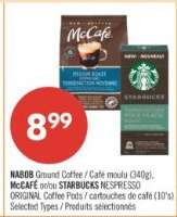 NABOB Ground Coffee / McCAFÉ or STARBUCKS NESPRESSO ORIGINAL Coffee Pods