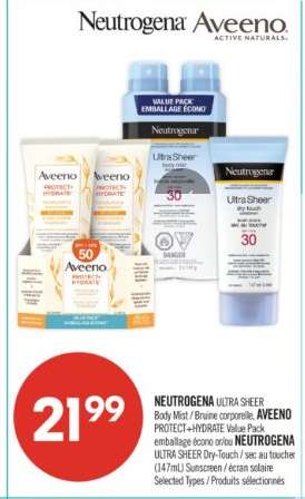 NEUTROGENA ULTRA SHEER Body Mist / Brume corporelle, AVEENO PROTECT+HYDRATE Value Pack
