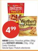 HARIBO Gummy / Friandises gélifiées (284g) or/ou WERTHER'S ORIGINAL (230g - 245g)
