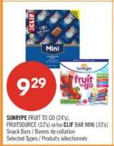 SUNRYPE FRUIT TO GO (24's), FRUITSOURCE (12's) or/or CLIF BAR MINI (10's)