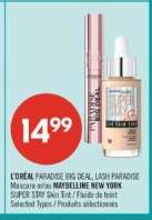 L'ORÉAL PARADISE BIG DEAL, LASH PARADISE Mascara or MAYBELLINE NEW YORK SUPER STAY Skin Tint