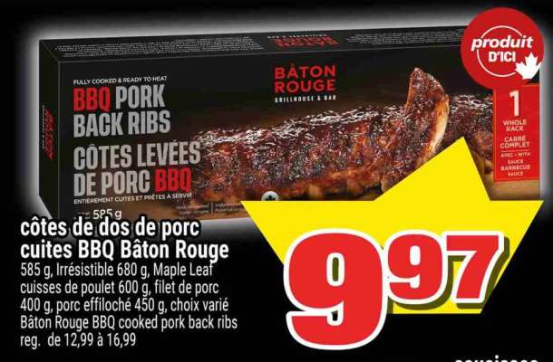 côtes de dos de porc cuites BBQ Bâton Rouge