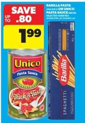 Barilla Pasta or Unico Pasta Sauce