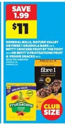 General Mills, Nature Valley or Fibre 1 Granola Bars
