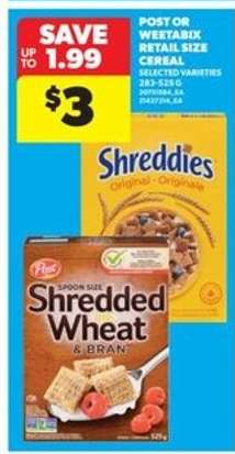 Post or Weetabix Cereal