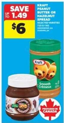 KRAFT PEANUT BUTTER OR HAZELNUT SPREAD
