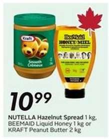 NUTELLA Hazelnut Spread 1 kg, BEEMAID Liquid Honey 1 kg or KRAFT Peanut Butter 2 kg