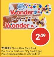 WONDER WHITE or WHOLE WHEAT BREAD