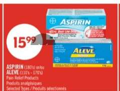 ASPIRIN (180's) or/or ALEVE (110's - 170's)