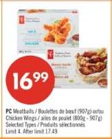 PC Meatballs / Boulettes de boeuf (907g) or/ou Chicken Wings / ailes de poulet (800g - 907g)