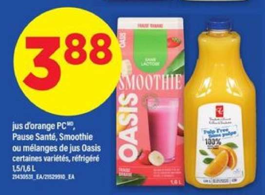 jus d'orange PC, Pause Santé, Smoothie ou mélanges de jus Oasis