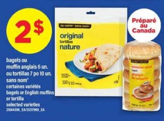 bagels ou muffin anglais ou tortillas
