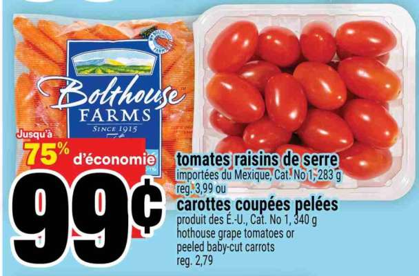 tomates raisins de serre ou carottes coupées pelées