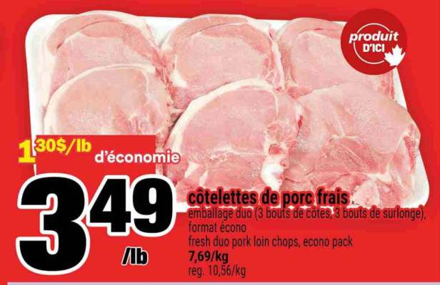 CÔTELETTES DE PORC FRAIS