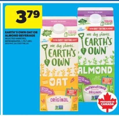 Earth's Own Oat or Almond Beverage
