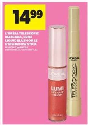 L'Oréal Telescopic Mascara, Lumi Liquid Blush or LE Eyeshadow Stick