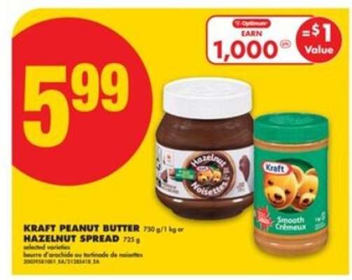 KRAFT PEANUT BUTTER OR HAZELNUT SPREAD