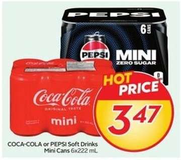 COCA-COLA or PEPSI Soft Drinks Mini Cans