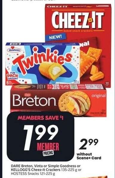 DARE Breton, Vinta or Simple Goodness or KELLOGG'S Cheez-It Crackers or HOSTESS Snacks