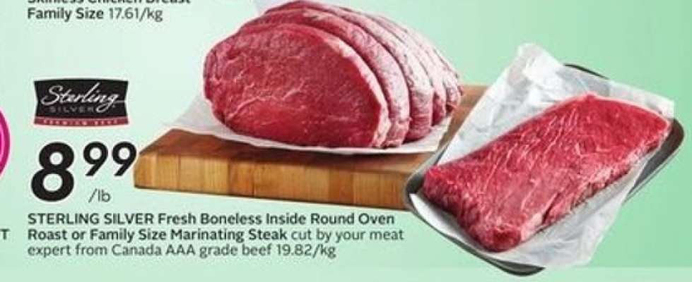 Sterling Silver Fresh Boneless Inside Round Oven Roast or Family Size Marinating Steak