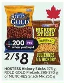 HOSTESS Hickory Sticks, ROLD GOLD Pretzels, MUNCHIES Snack Mix