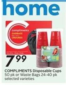 COMPLIMENTS Disposable Cups or Waste Bags