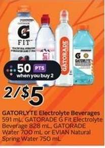 GATORLYTE Electrolyte Beverages, GATORADE G Fit, GATORADE Water, EVIAN Natural Spring Water